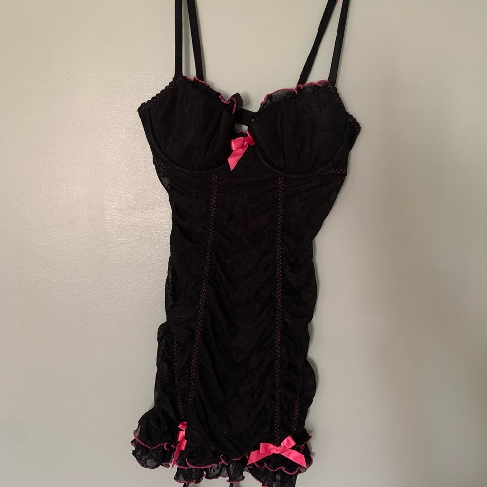 Victoria’s Secret black mesh and lace lingerie.